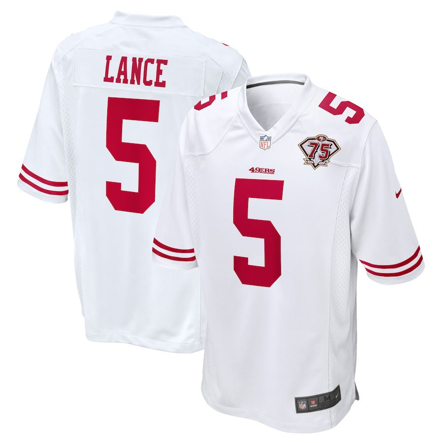 Men San Francisco 49ers #5 Trey Lance Nike White 75th Anniversary Player NFL Jersey->san francisco 49ers->NFL Jersey